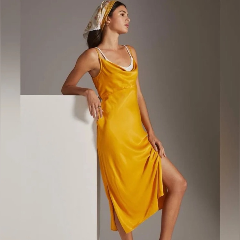 Anthropologie Elyse Bias Slip Dress Canary/Yellow